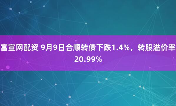 富宣网配资 9月9日合顺转债下跌1.4%，转股溢价率20.99%